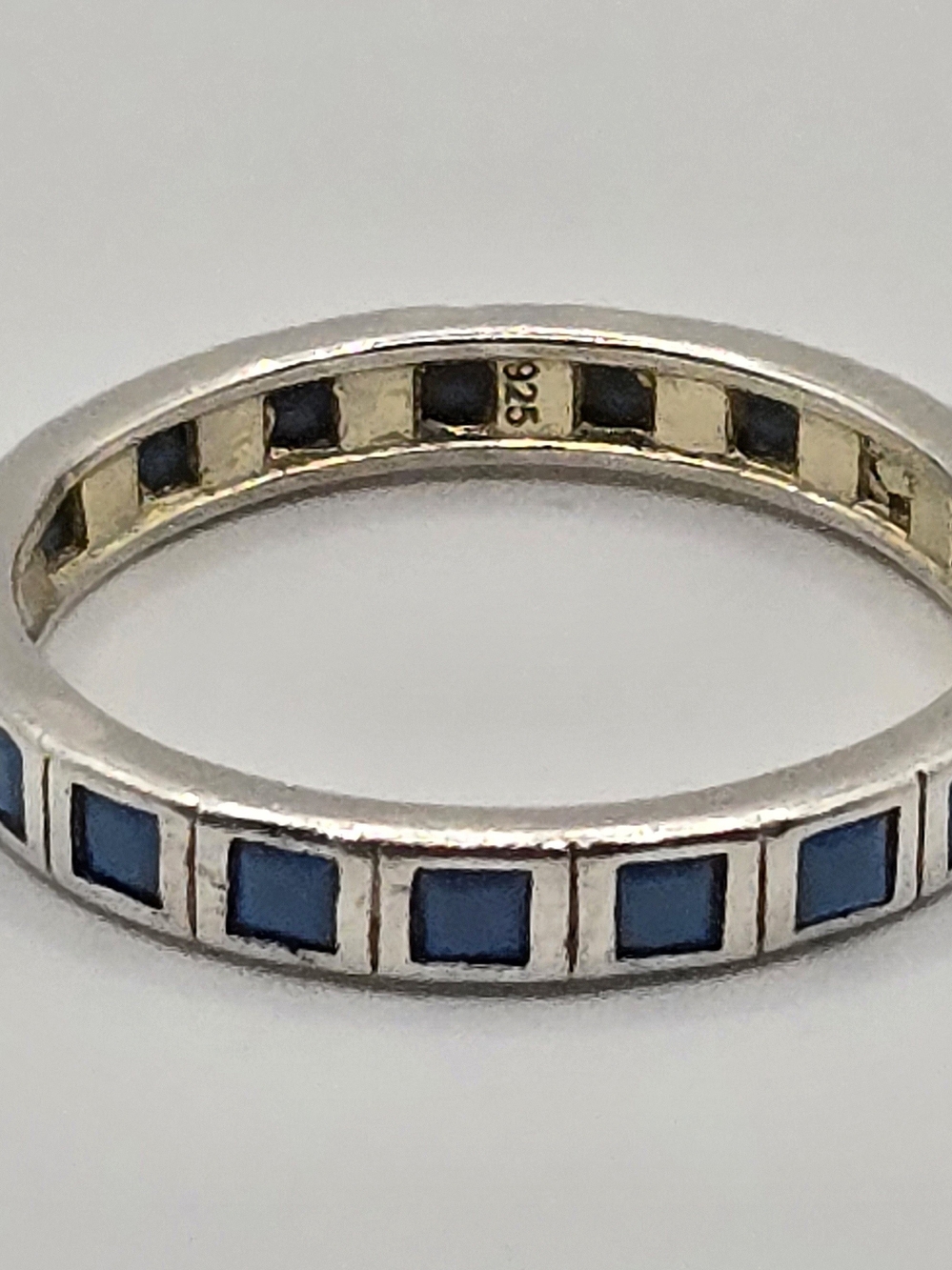 Sterling Silver Blue Inlay Stackable Ring - Picture 6 of 8